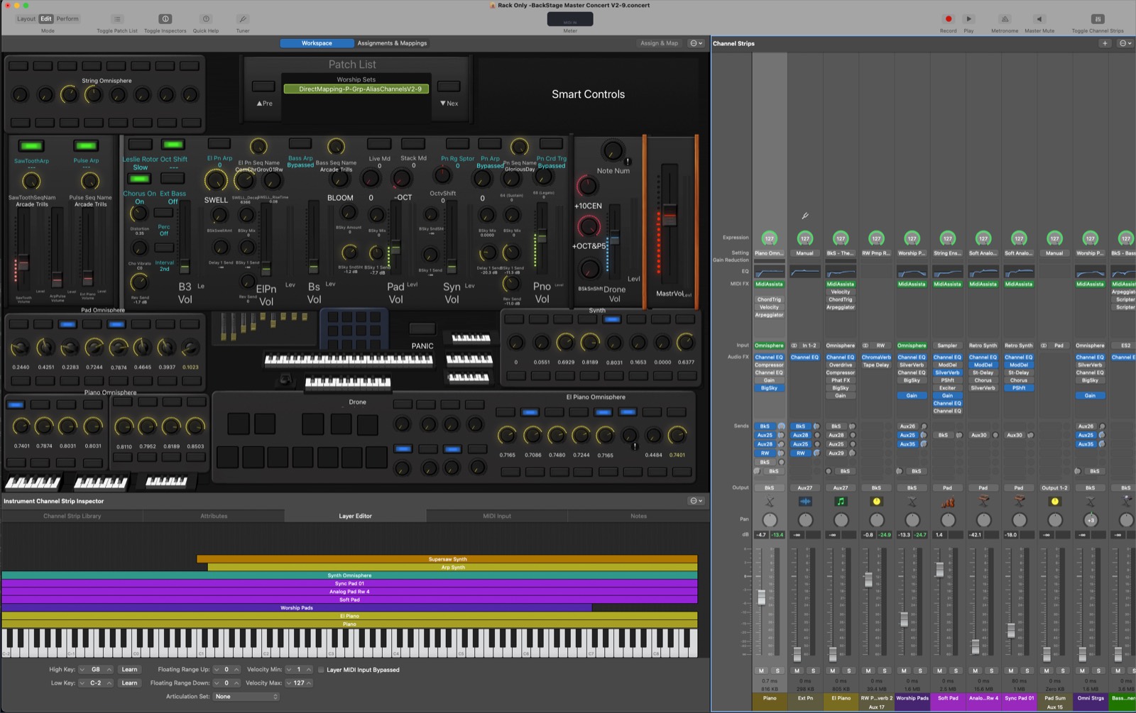 MainStage with the MIDI Assistant plugin loaded