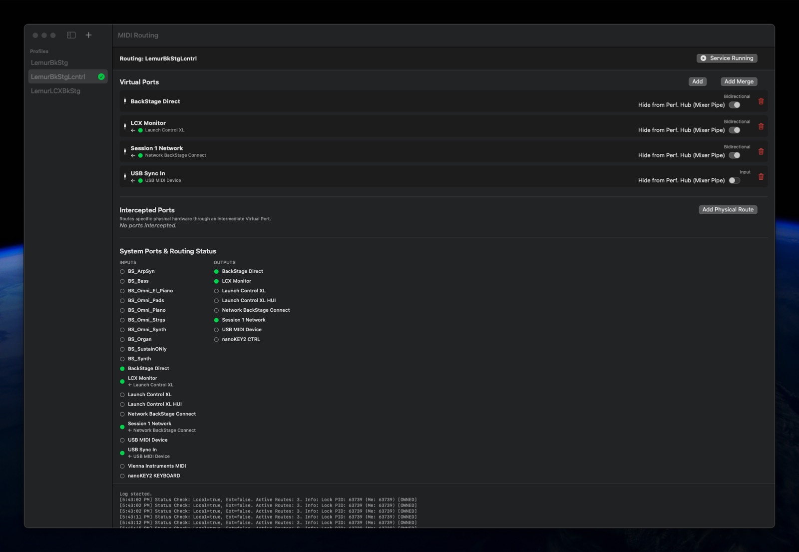 MIDI Routing window