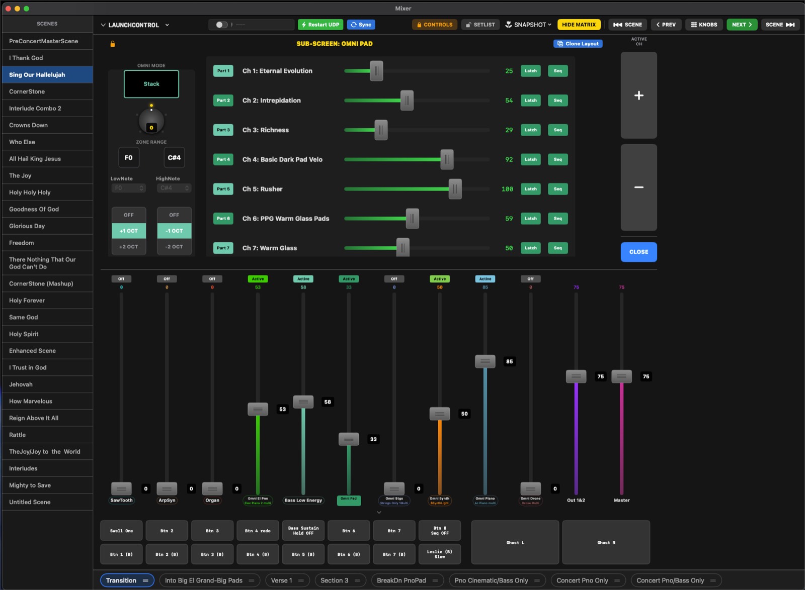 SubScreen open on the Mac Mixer