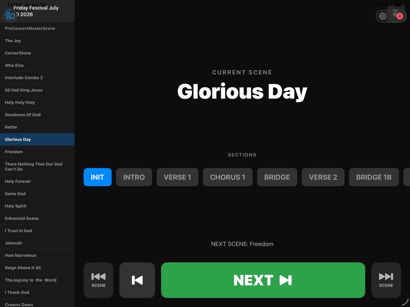 MIDI Assistant Remote, Full Stage layout